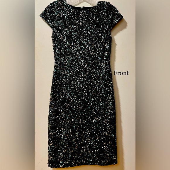 Alice+Olivia ❤️ scoop.black gold and green sequins black mini dress size 2 - Picture 3 of 11
